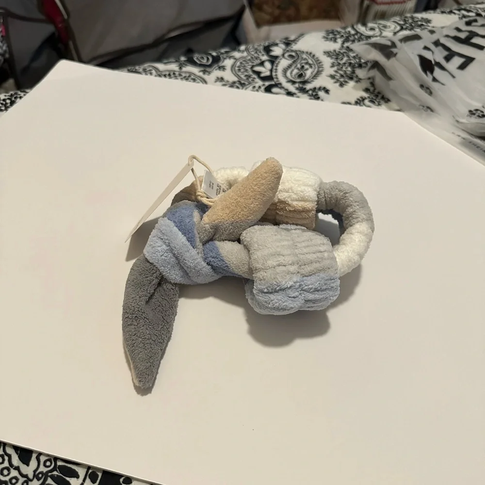 PJ Salvage Plush Knotted Hair Tie in Gray, Blue & Cream work out gear
